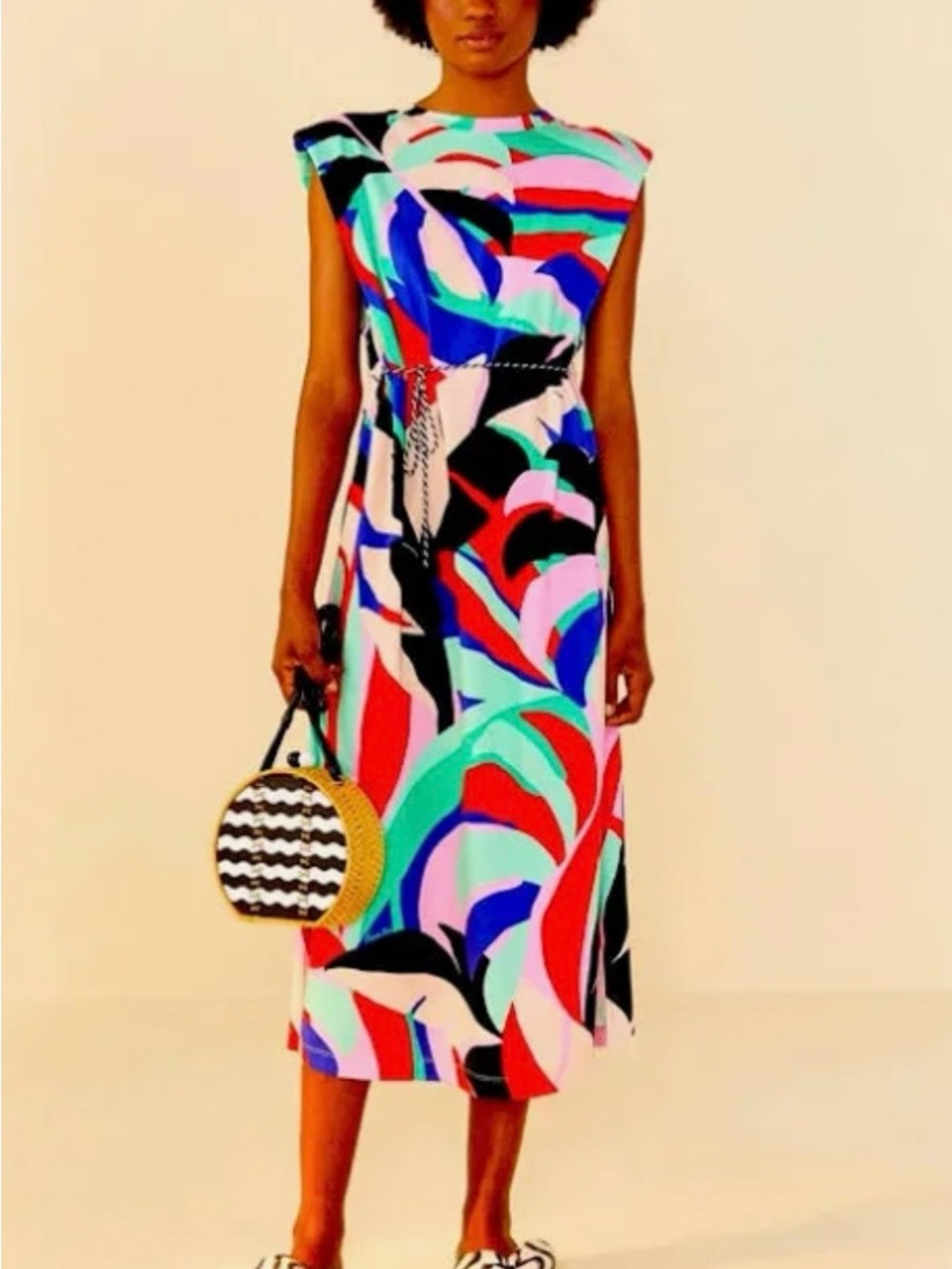 Farm Rio Colorful Monstera T-Shirt Midi Dress NWT M 100% cotton $145 MSRP